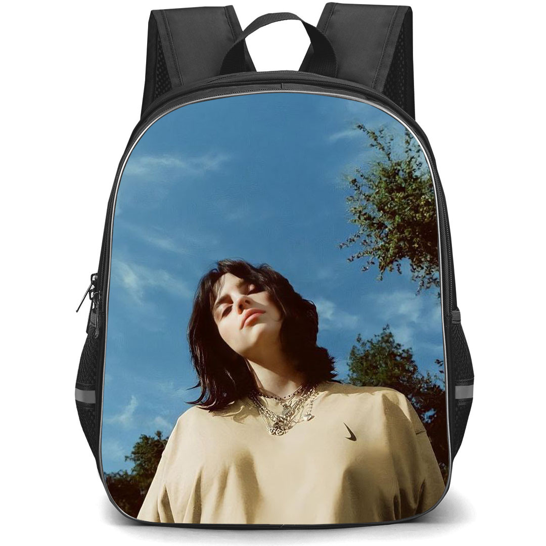 Billie Eilish Beyonce Backpack StudentPack - Billie Eilish Portrait On Blue Sky Background