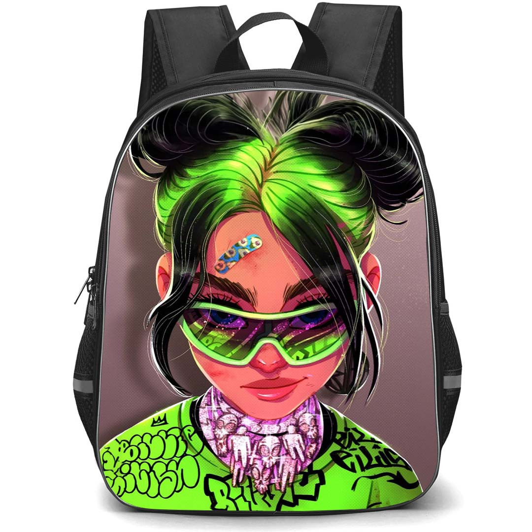 Billie Eilish Backpack StudentPack - Billie Eilish Portrait Cartoon Art