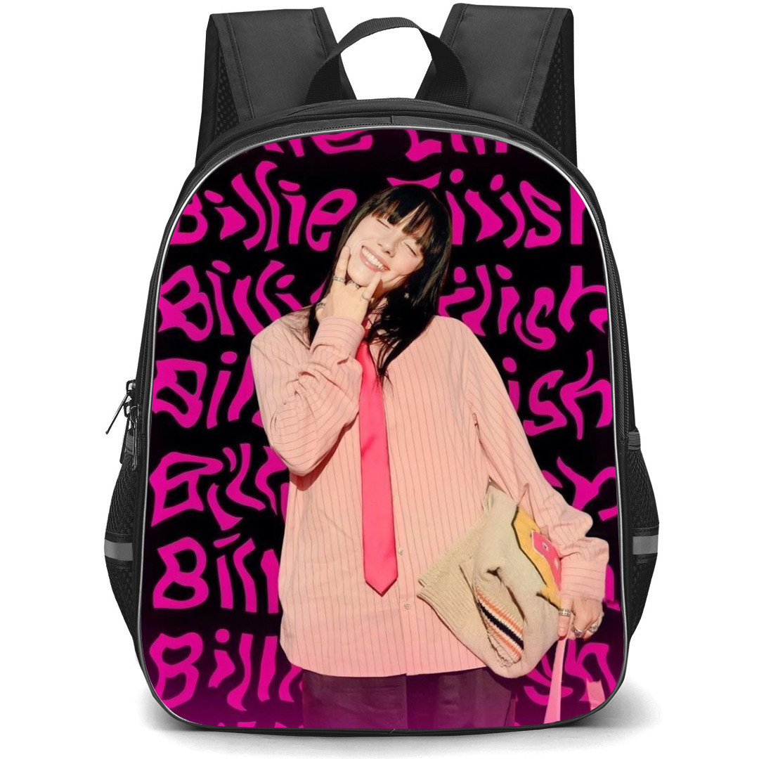 Billie Eilish Backpack StudentPack - Billie Eilish Standing And Smiling On Word Art Neon Background