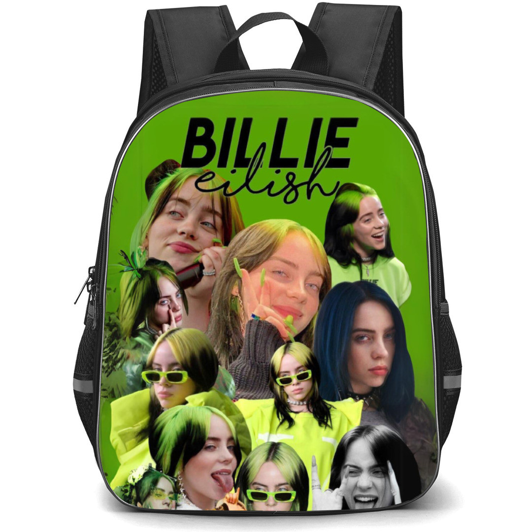Billie Eilish Backpack Student Pack - Wacky Portrait Collage On Green Background