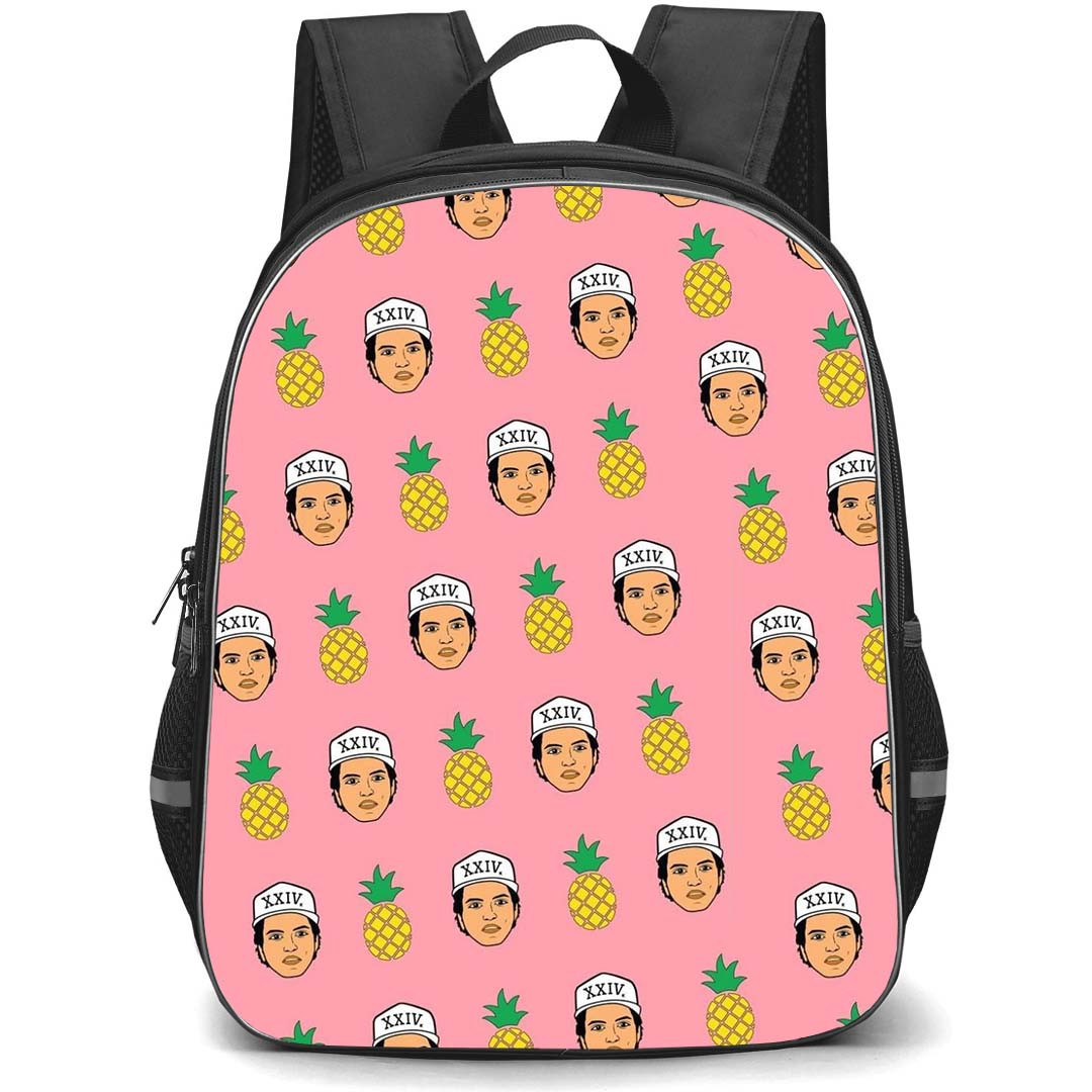 Bruno Mars Backpack StudentPack - Bruno Mars Cartoon Avatar Pattern Art On Pink Background