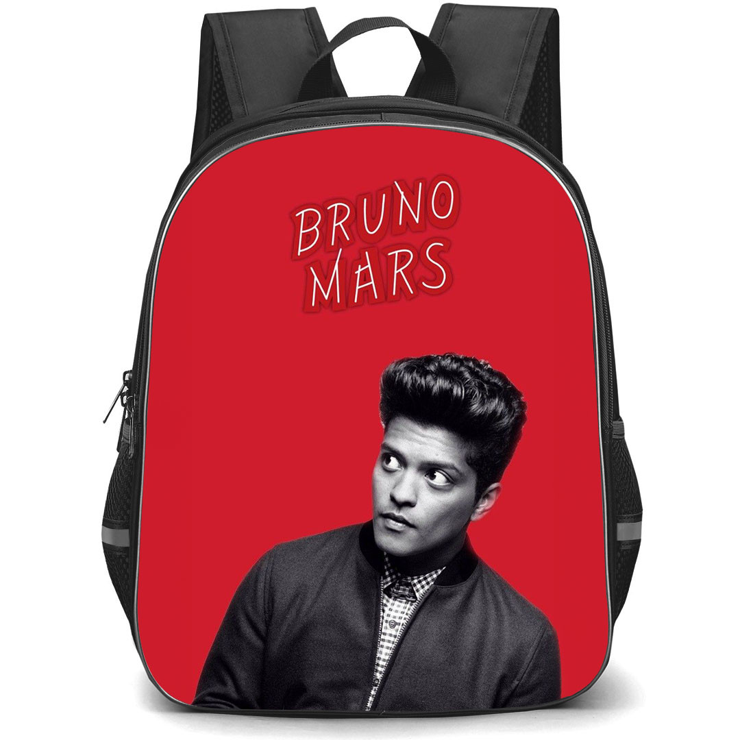 Bruno Mars Backpack StudentPack - Bruno Mars Grayscale Side Portrait On Red Background