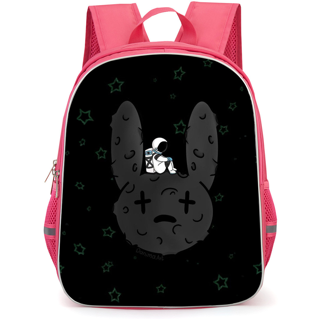 Bad Bunny Backpack StudentPack - Bad Bunny Astronaut Sitting On Bunny Logo
