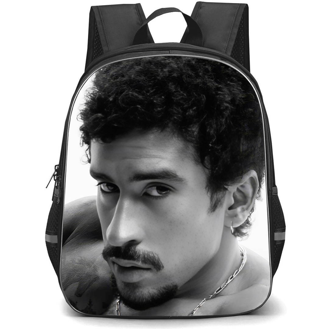 Bad Bunny Backpack School Bag StudentPack - Benito Antonio Mart?nez Ocasio Black and White Close Up Side Portrait