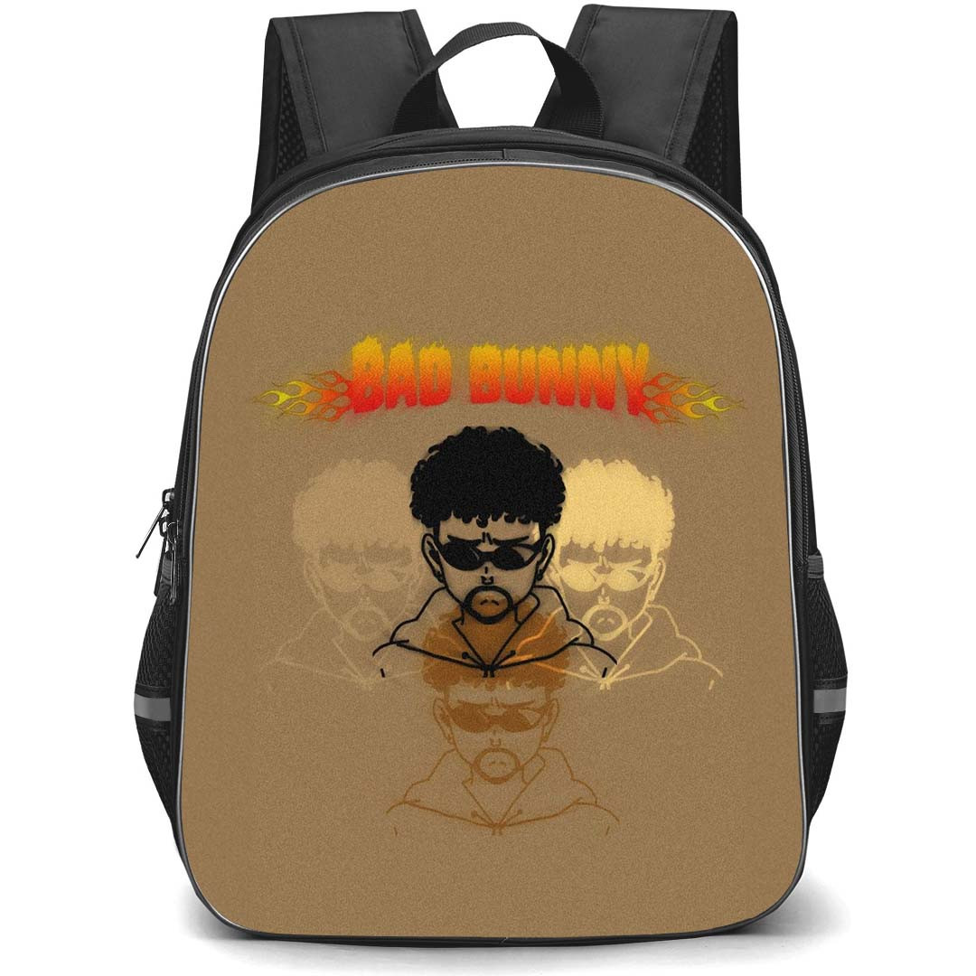 Bad Bunny Backpack StudentPack - Bad Bunny Face Drawing On Brown Background