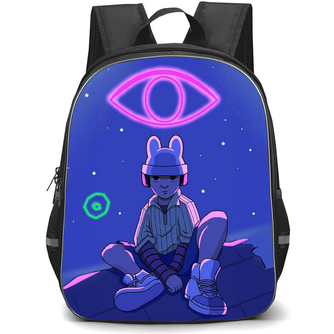 Bad Bunny Backpack StudentPack - Bad Bunny THROWBACK Cartoon Art Purple Pink Neon Effect Poster