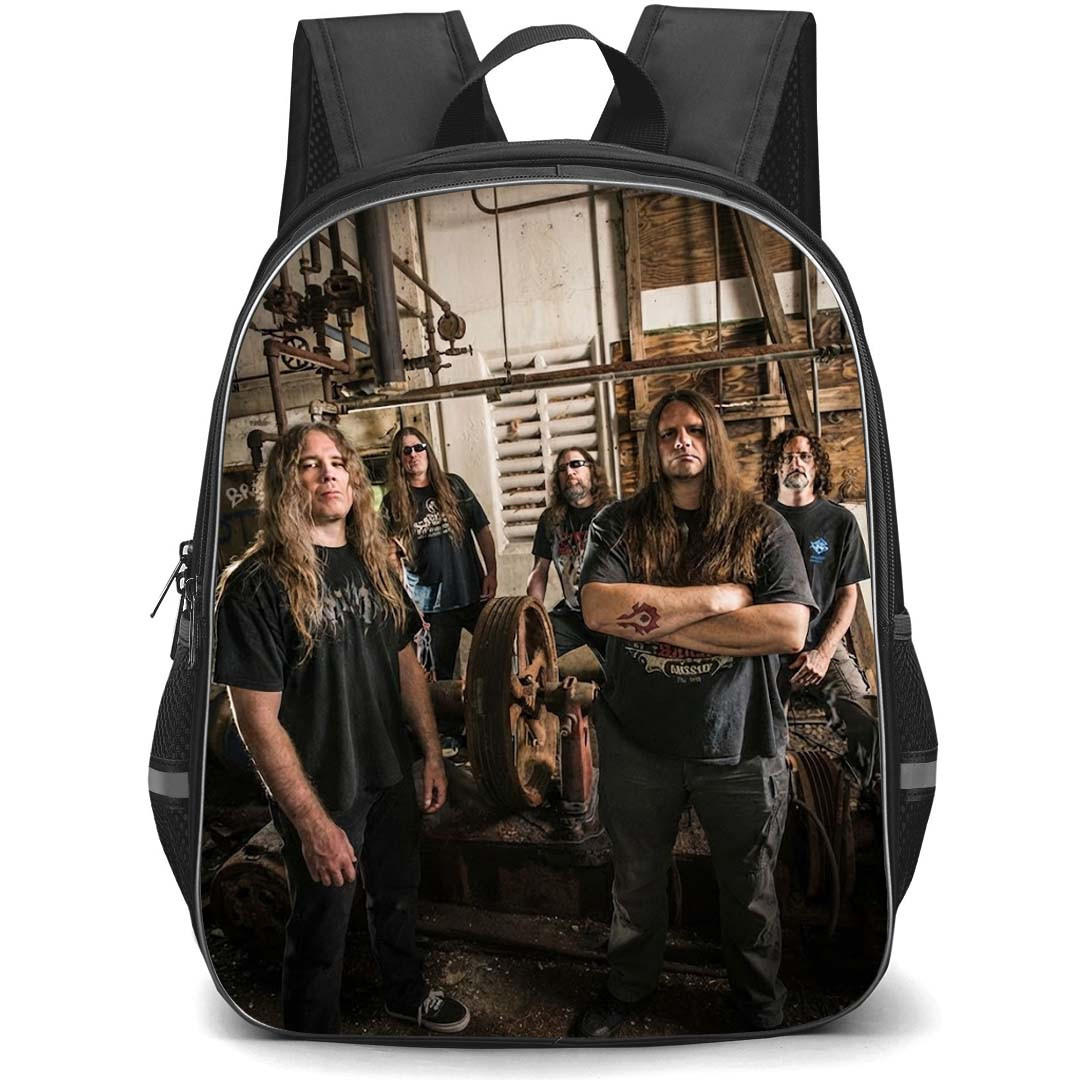 Cannibal Corpse Backpack School Bag StudentPack - Cannibal Corpse Group Portrait Warehouse Background