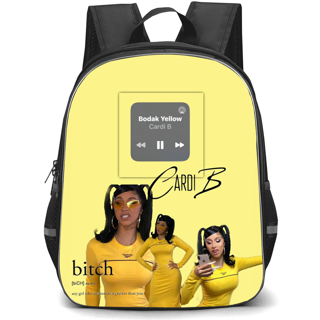 Cardi B Backpack StudentPack - Cardi B Bodak Yellow Song Player On Yellow Background