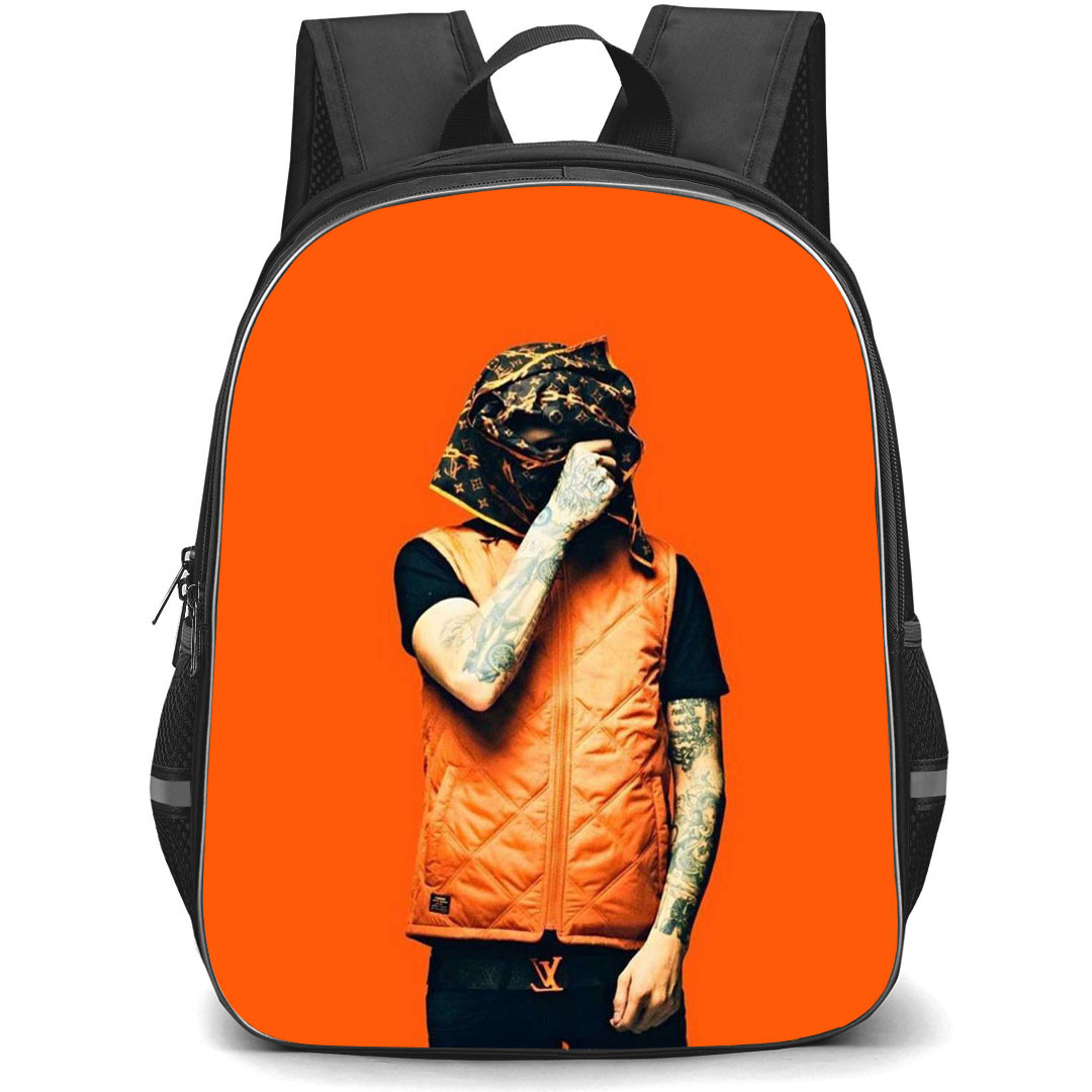 Central Cee Backpack StudentPack - Central Cee Hiding Face Standing On Orange Background