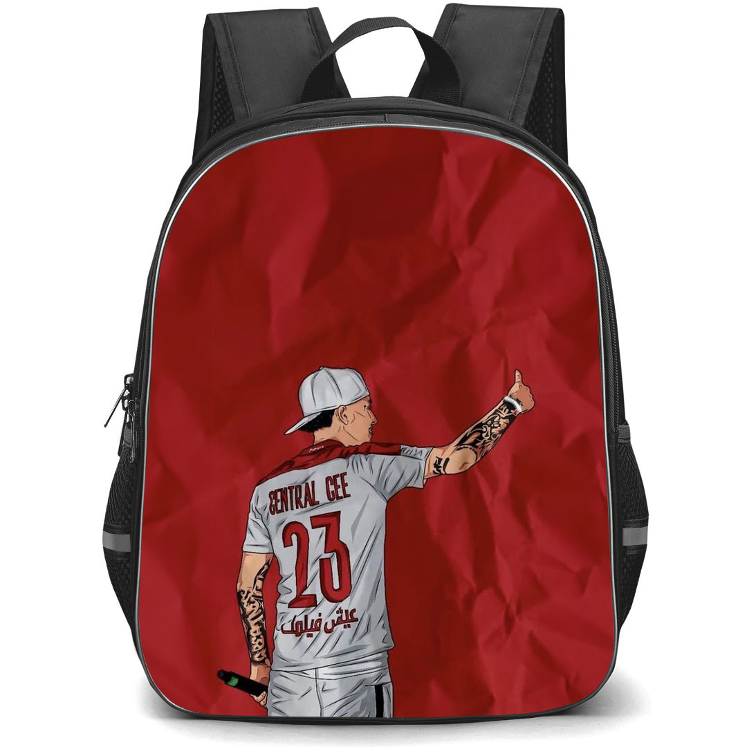 Central Cee Backpack StudentPack - Central Cee Standing Back Illustration Art On Red Background