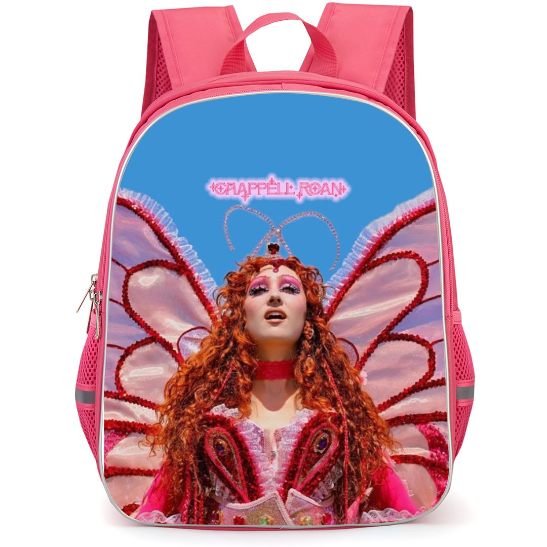 Chappell Roan Backpack StudentPack - Chappell Roan Butterfly Dress with Text on Blue Background