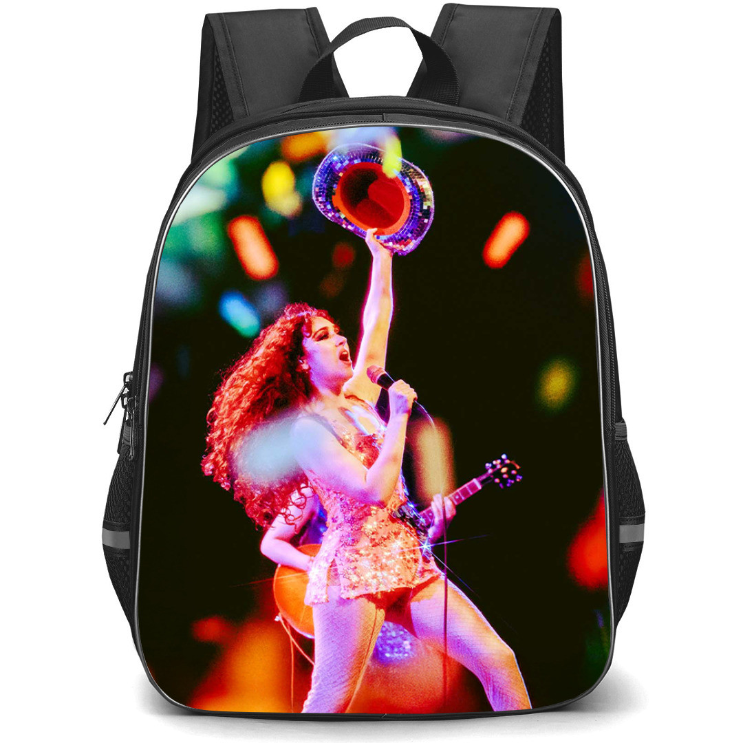 Chappell Roan Backpack StudentPack - Chappell Roan Holds Up Hat and Singing with Glitters on Black Background