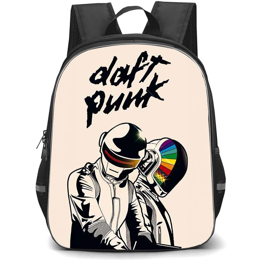 Daft Punk Backpack StudentPack - Daft Punk Cartoon Illustrtaion Art On Beige Background