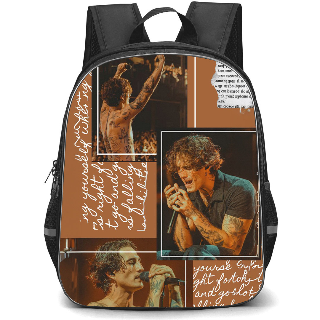Damiano David Backpack School Bag StudentPack - Damiano David Funny Little Fears World Tour 2025 Image With Lyric Poster