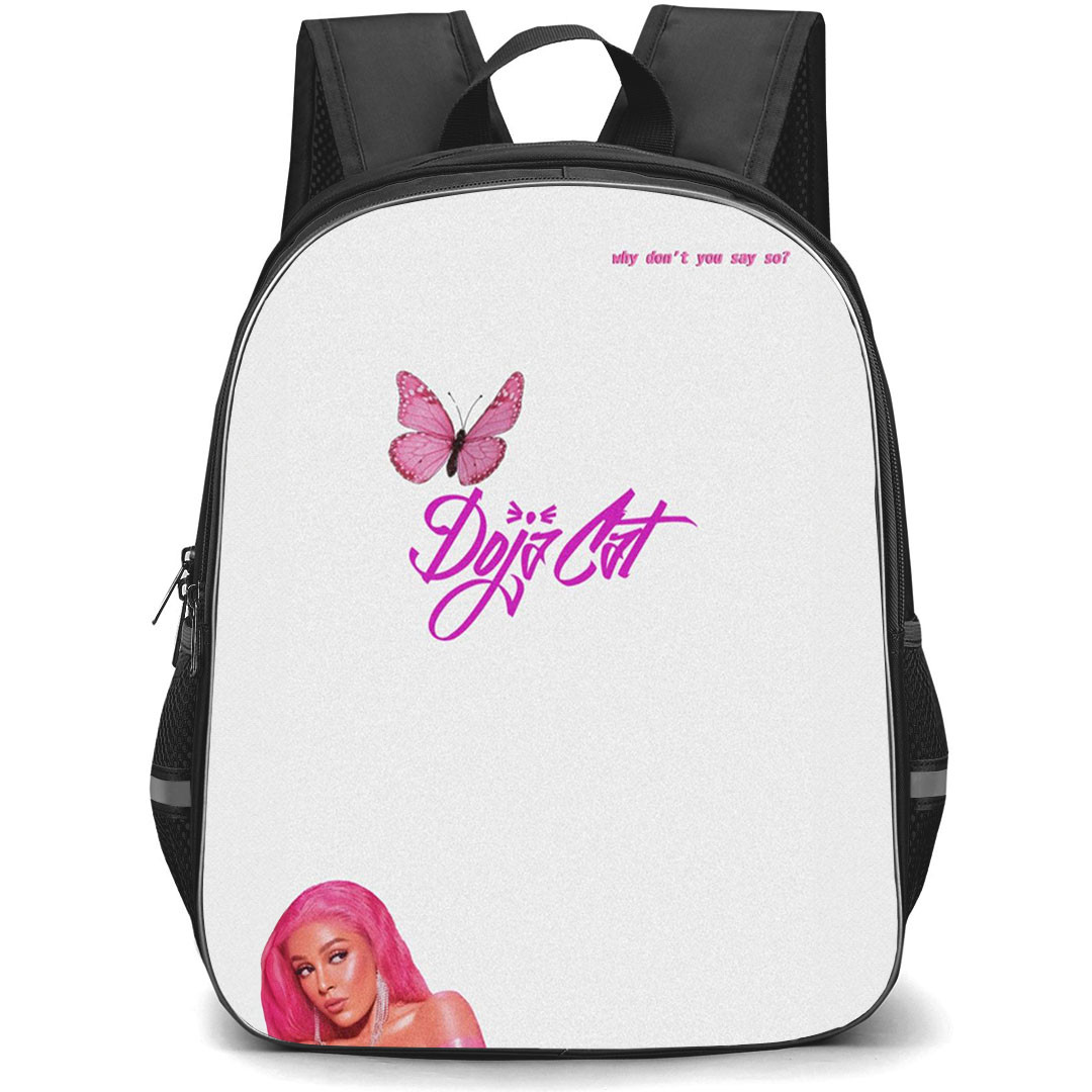 Doja Cat Backpack StudentPack - Doja Cat Logo And Pink Butterfly Poster