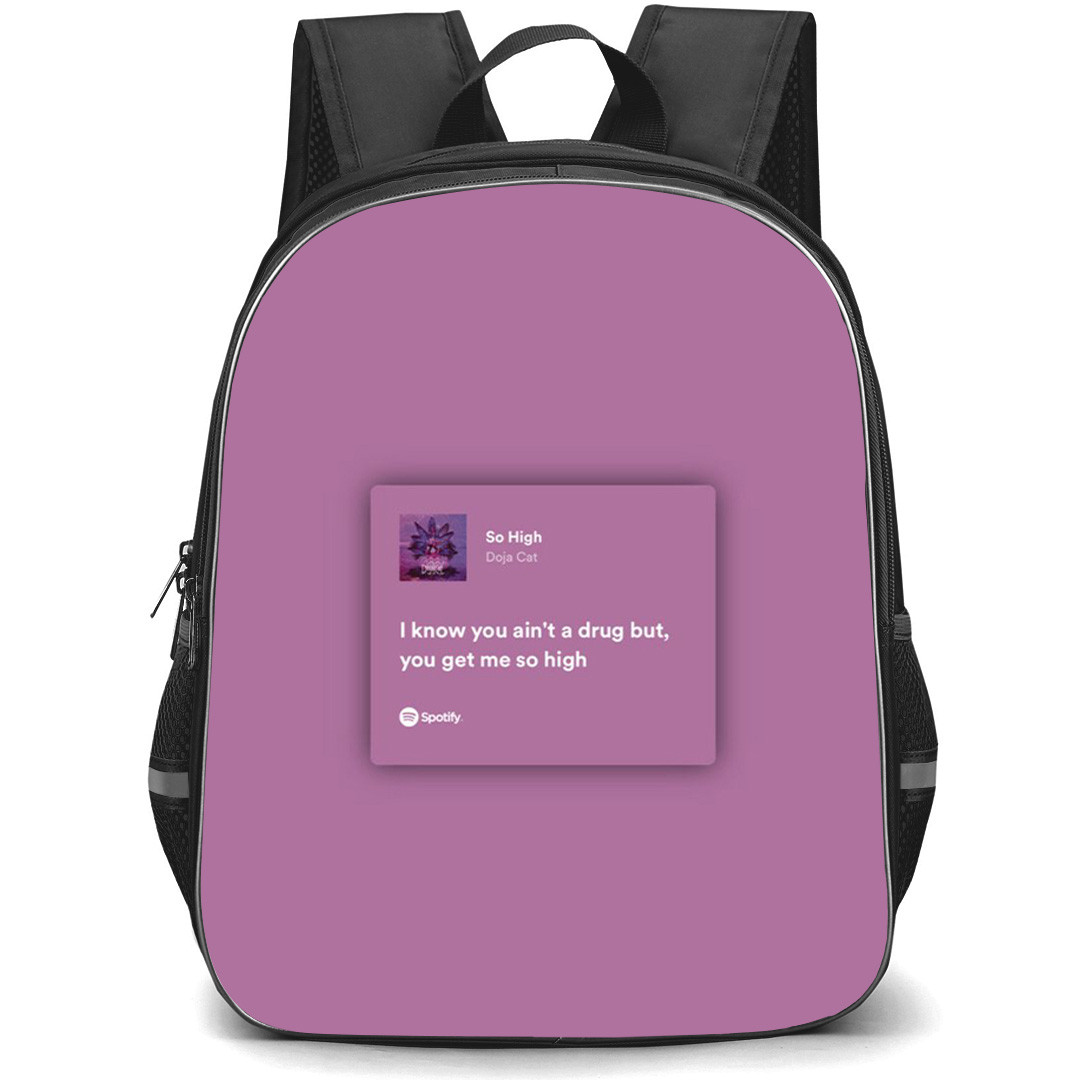 Doja Cat Backpack StudentPack - Doja Cat So High Lyrics And Spotify Playlist Purple Background