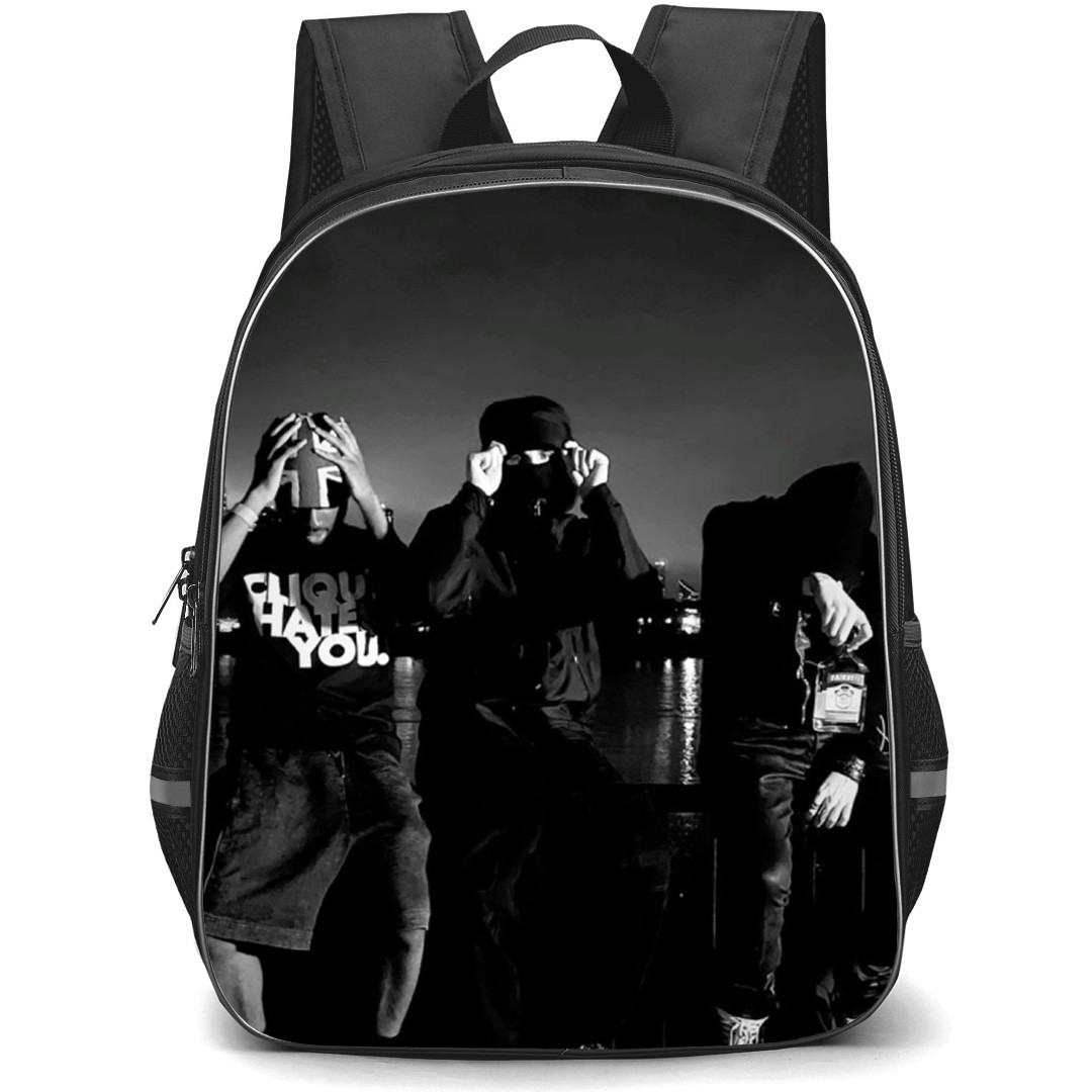 EsDeeKid Backpack School Bag StudentPack - EsDeeKid Greyscale Hate You Group Portrait