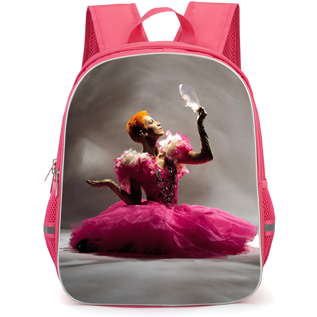 Eurythmics Annie Lennox Backpack School Bag StudentPack - Annie Lennox In Pink Dress Sits On Floor Poster