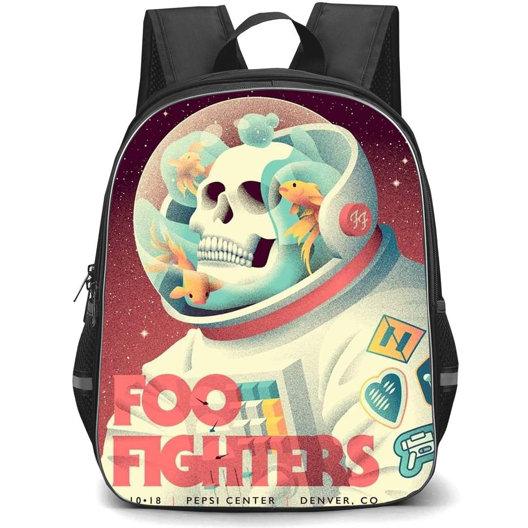 Foo Fighters Backpack StudentPack - Foo Fighters 2018 Tour Skeleton Space Astronaut Illustration