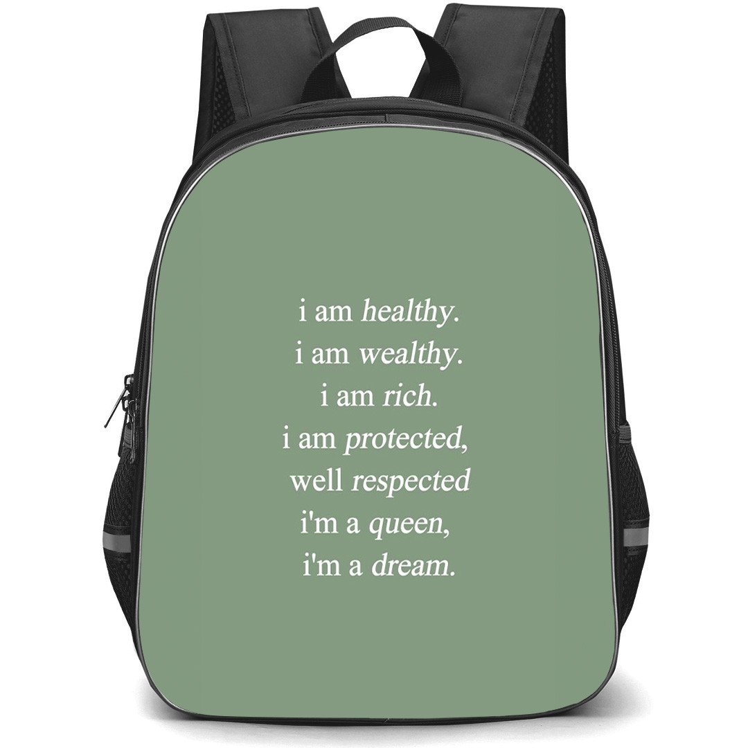 Flo Milli Backpack StudentPack - Flo Milli I Am Healthy I Am Wealthy Lyrics On Green Background
