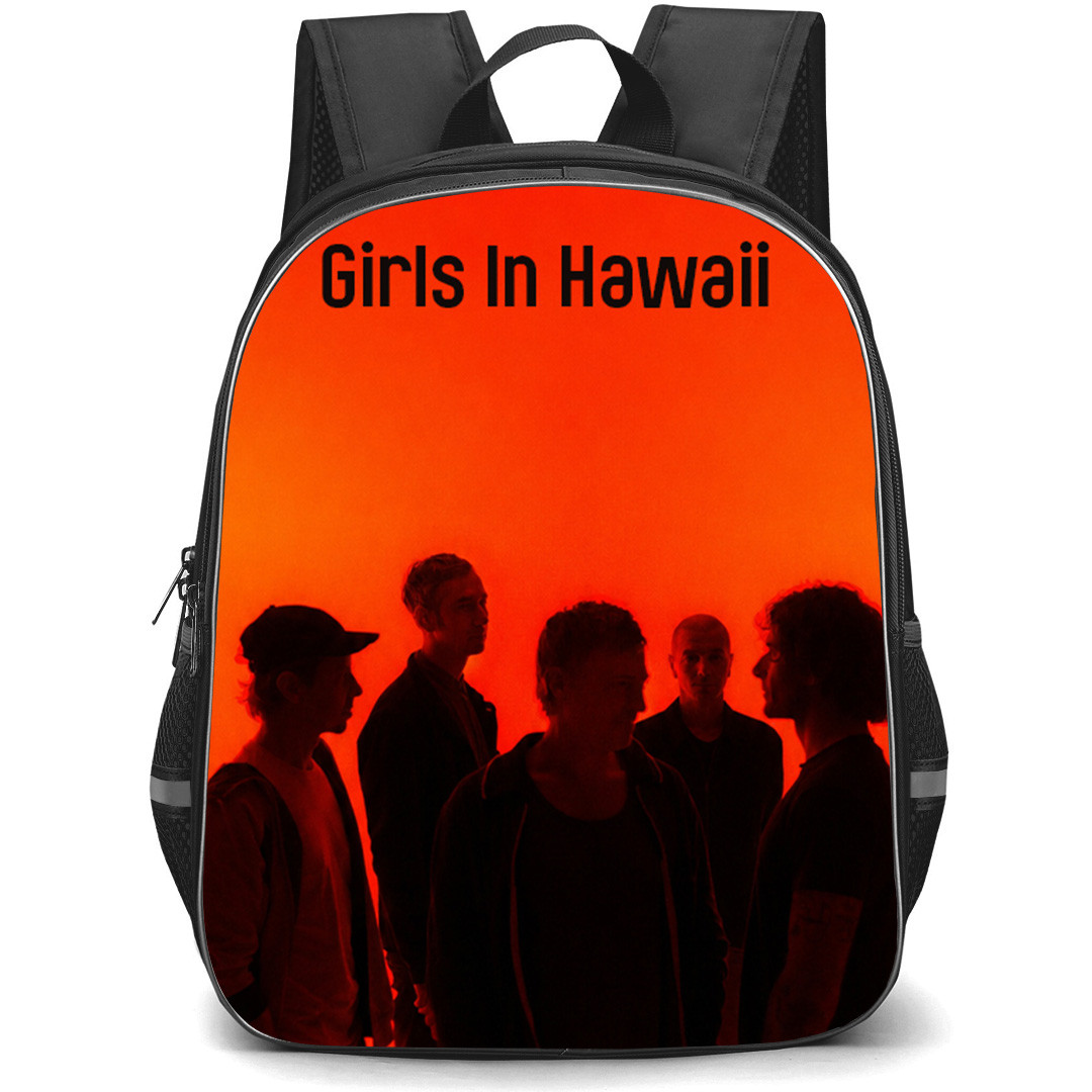 Girls In Hawaii Backpack School Bag StudentPack - Girls In Hawaii Band Group Silhouette On Red Background