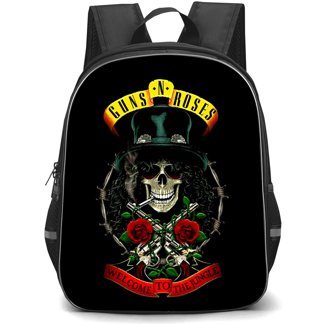Guns N Roses Backpack StudentPack - Guns N Roses Skull Wearing Hat Poster Black Background