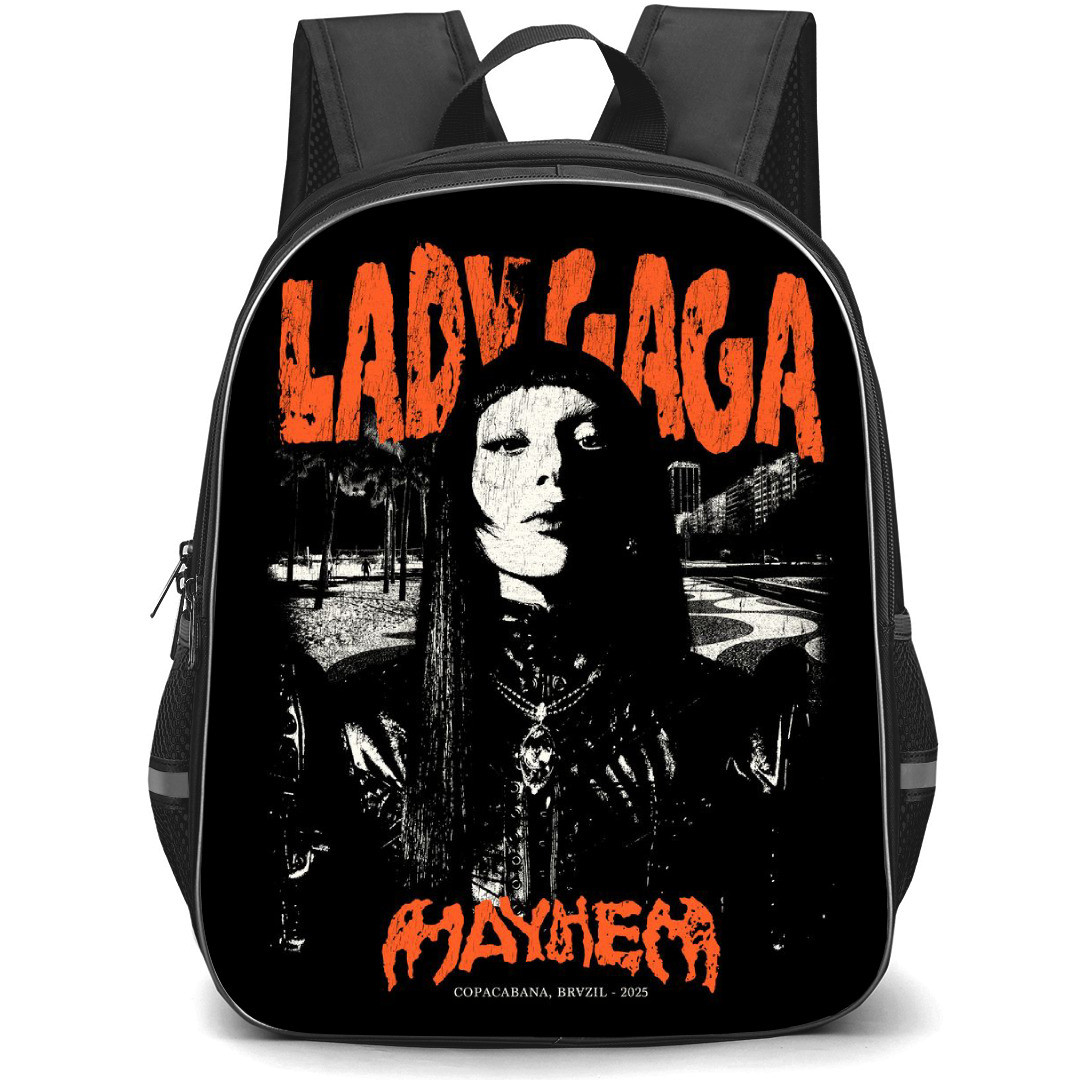 Lady Gaga Backpack StudentPack - Lady Gaga Mayhem Black and Orange Illustration