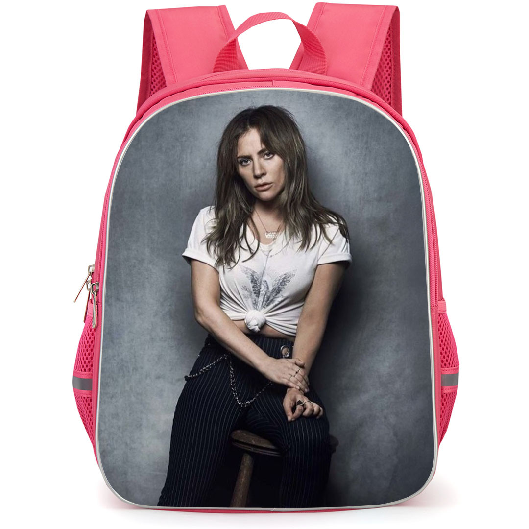 Lady Gaga Backpack School Bag StudentPack - Lady Gaga Wearing Crop Top Grey Background