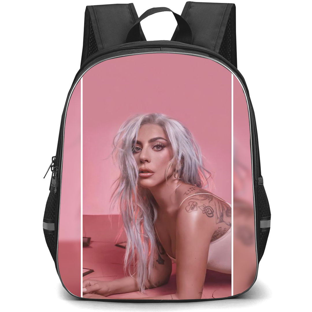 Lady Gaga Backpack StudentPack - Lady Gaga Picture On Pink Background