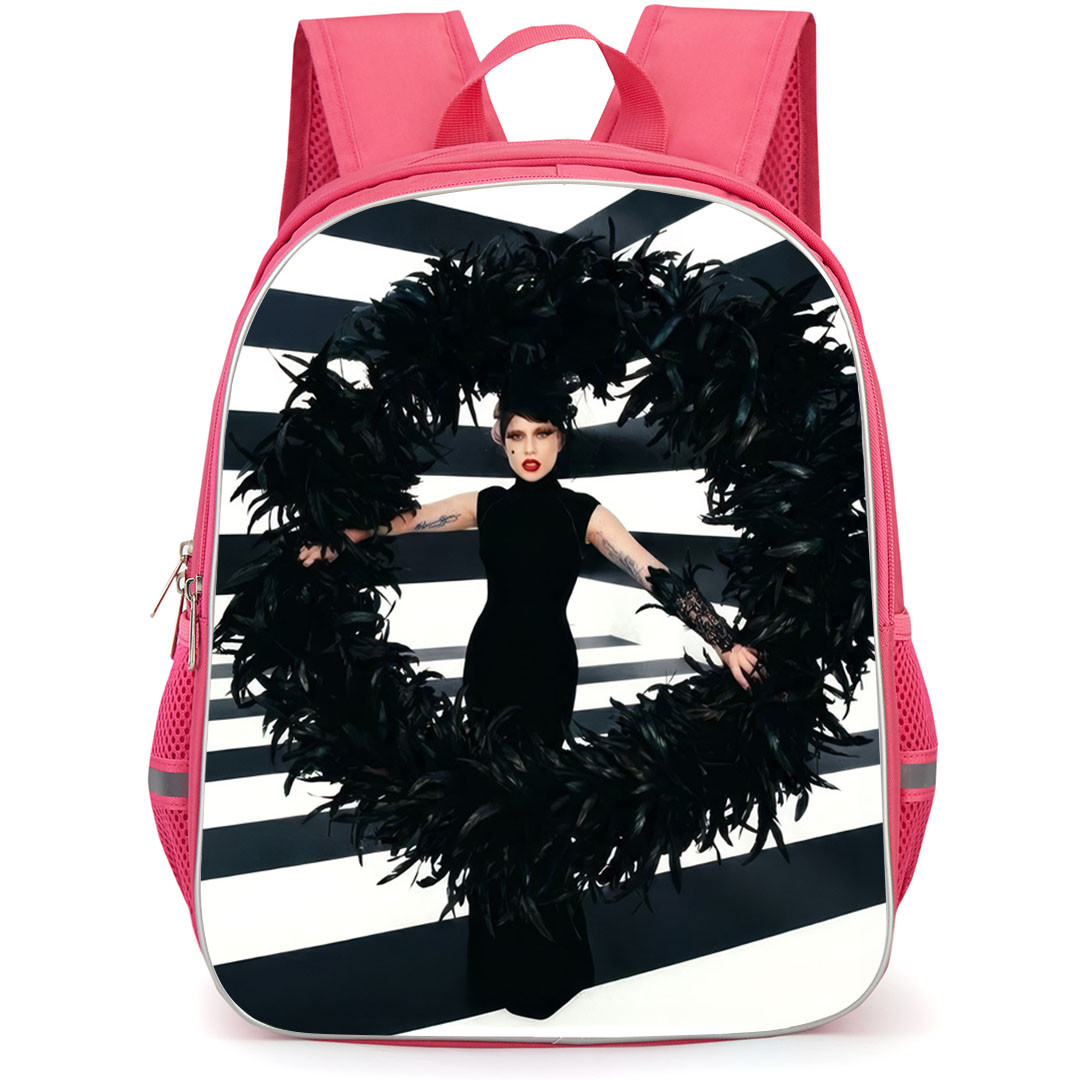 Lady Gaga Backpack School Bag StudentPack - Lady Gaga Wearing Black Feather Dress