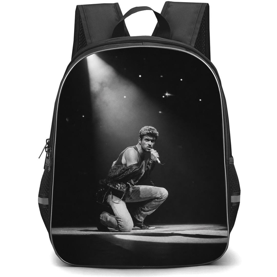 George Michael Backpack School Bag StudentPack - George Michael Singing Greyscale