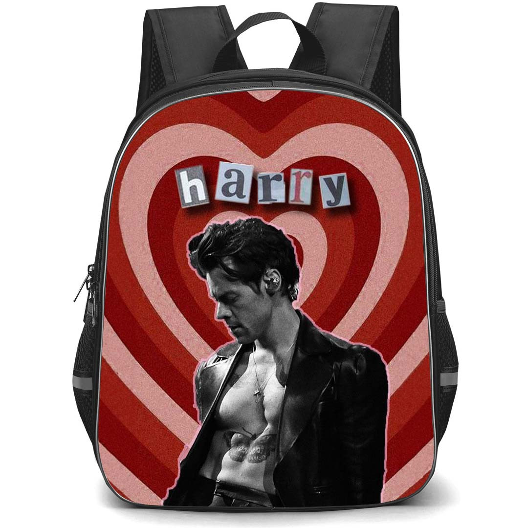 Harry Style Backpack StudentPack - Harry Style Grayscale Portrait On Heart Shape