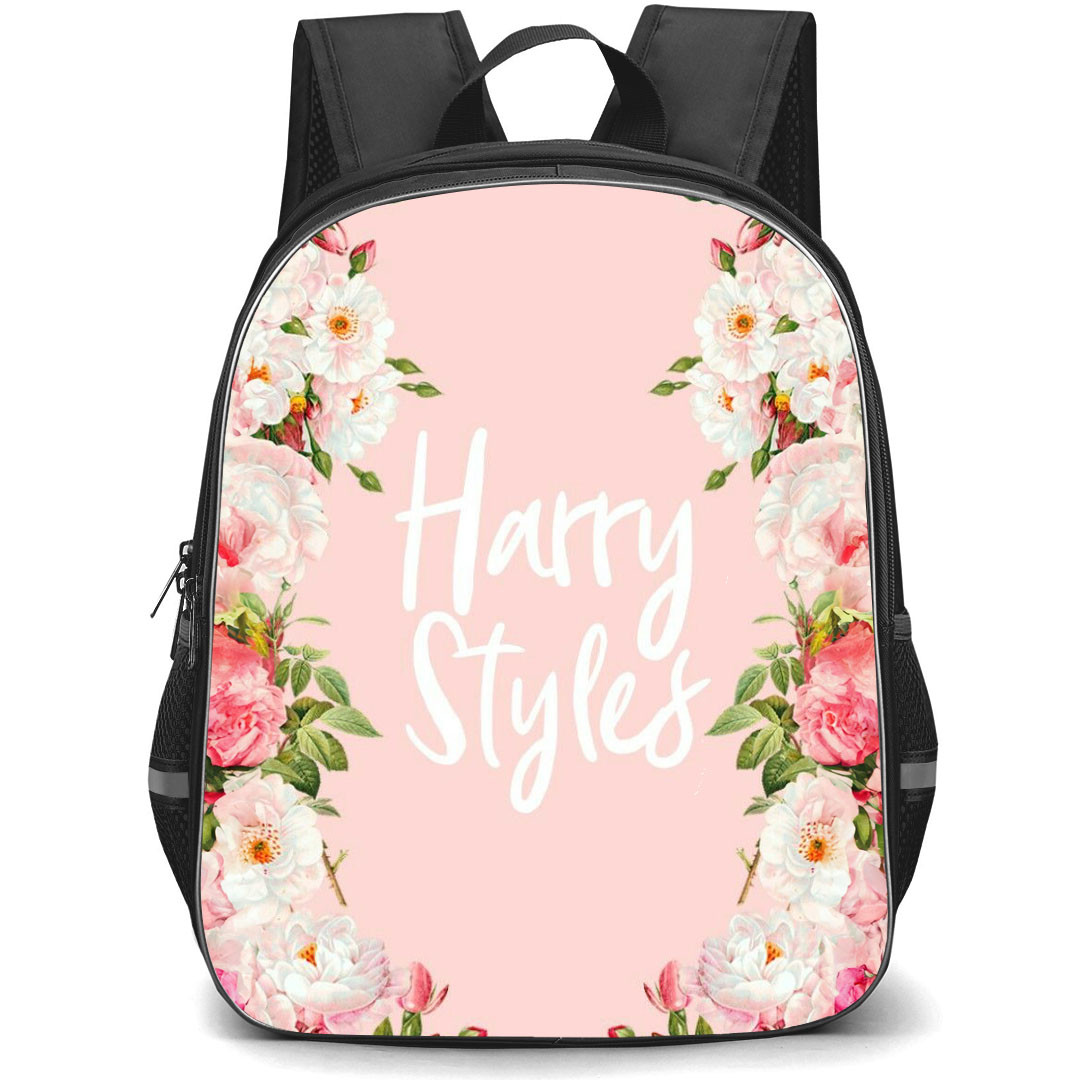 Harry Style Backpack StudentPack - Harry Styles Pink Words Art With Flower