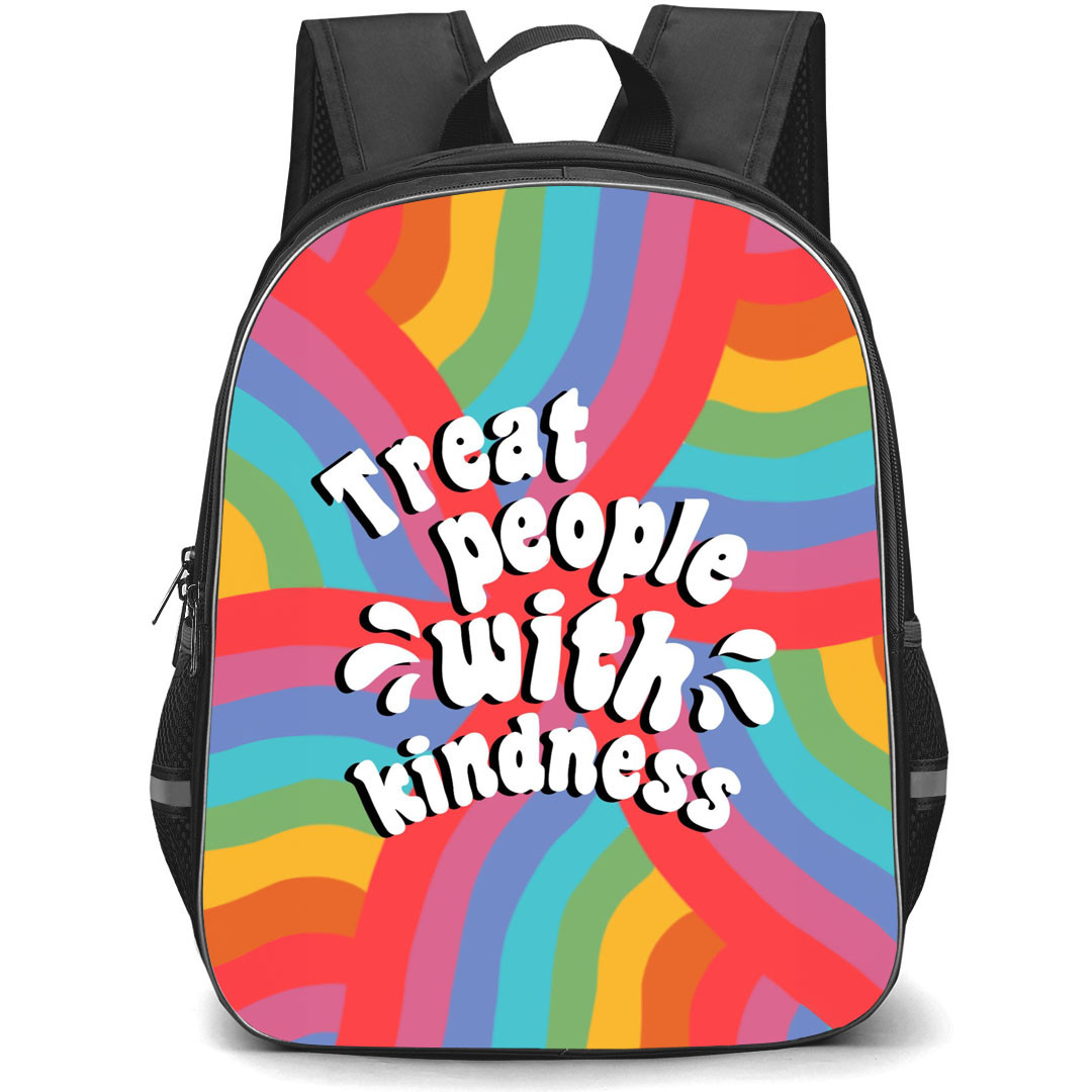 Harry Style Backpack StudentPack - Harry Style Treat People With Kindness Poster Rainbow Background