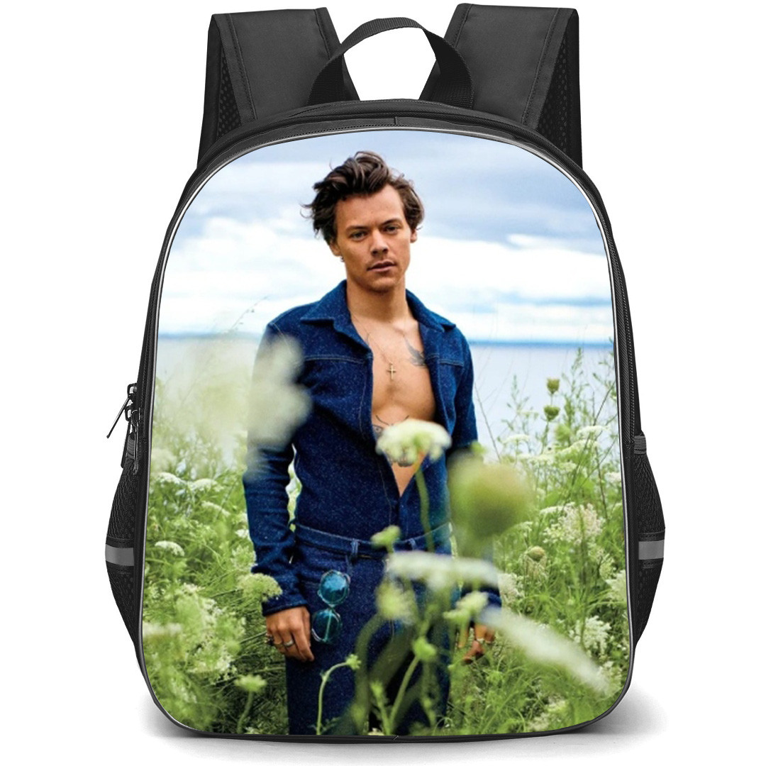 Harry Styles Backpack School Bag StudentPack - Harry Styles Portrait Flower Field Background