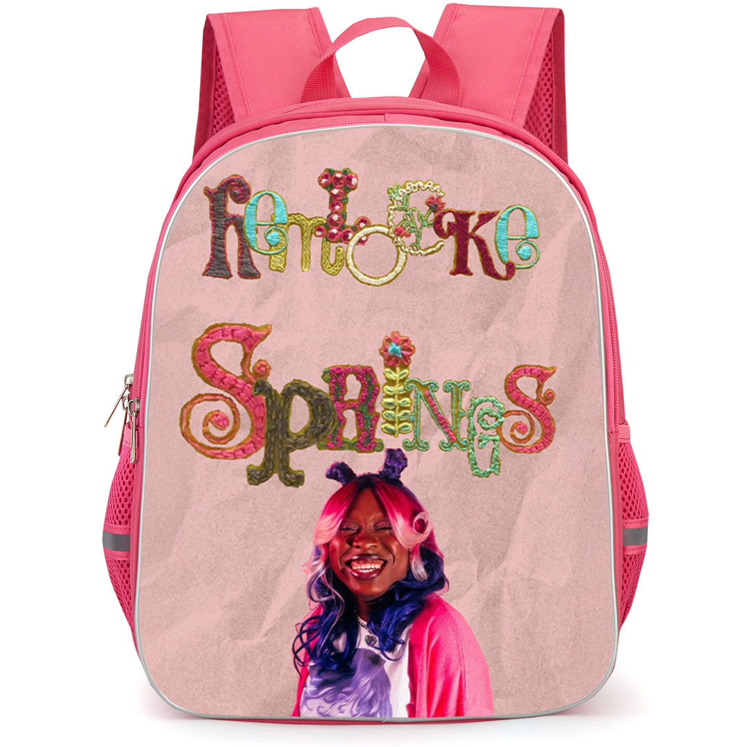 Hemlocke Springs Backpack School Bag StudentPack - Hemlocke Springs Smiling On Hand-Embroidered Text Pink Background