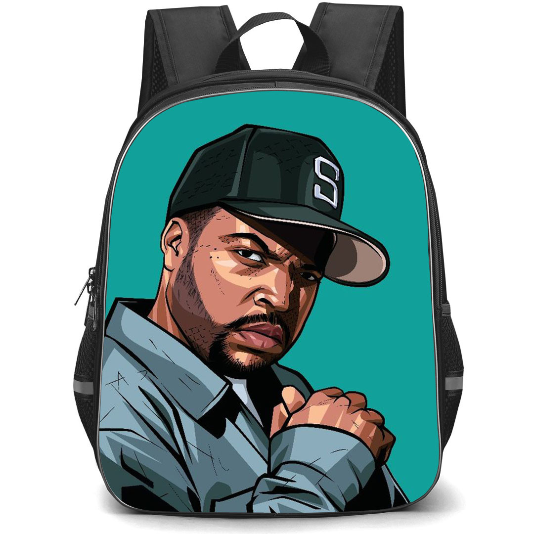 Ice Cube Backpack StudentPack - Ice Cube Side Portrait Cartoon Art On Cyan Background