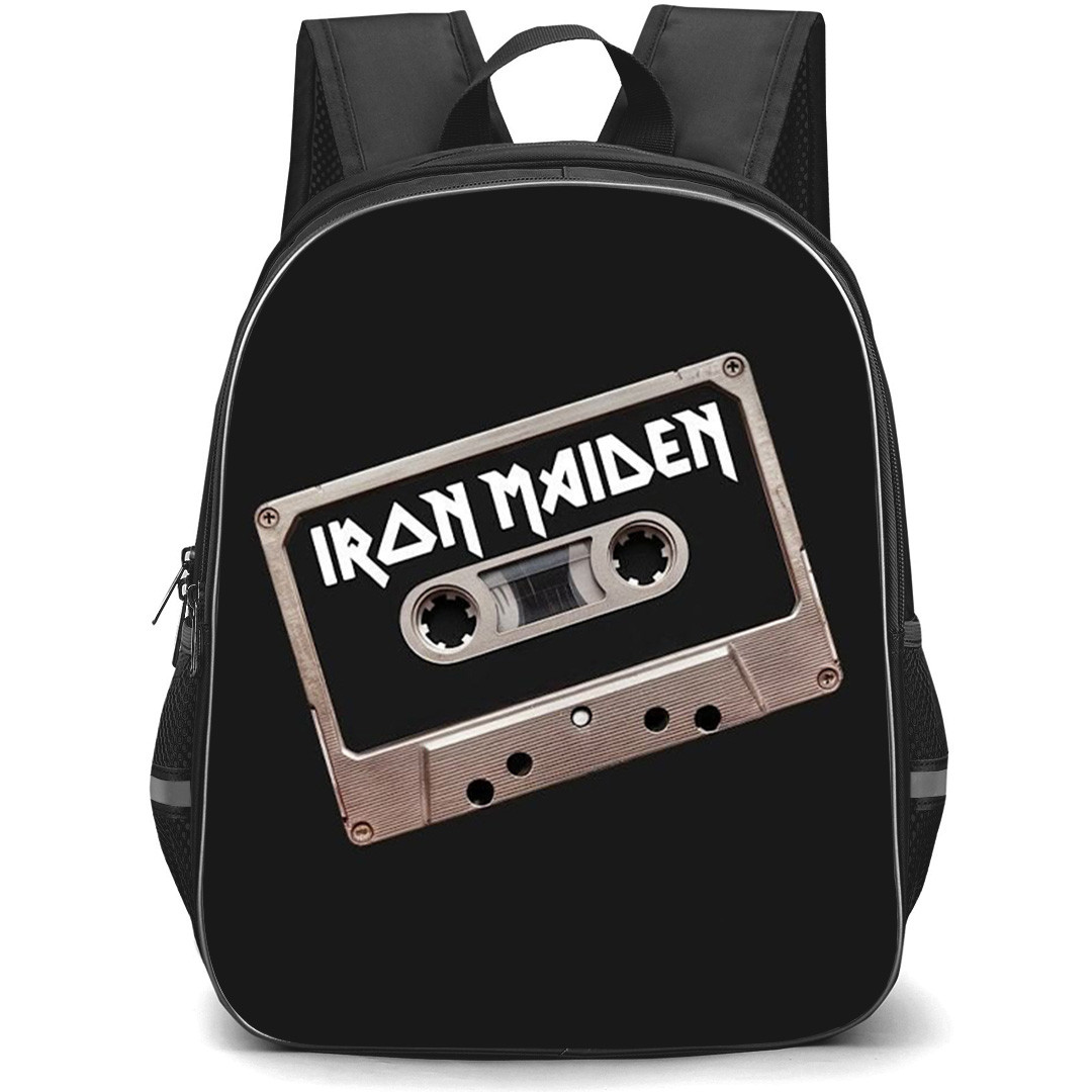 Iron Maiden Backpack School Bag StudentPack - Iron Maiden Cassette Tape On Black Background