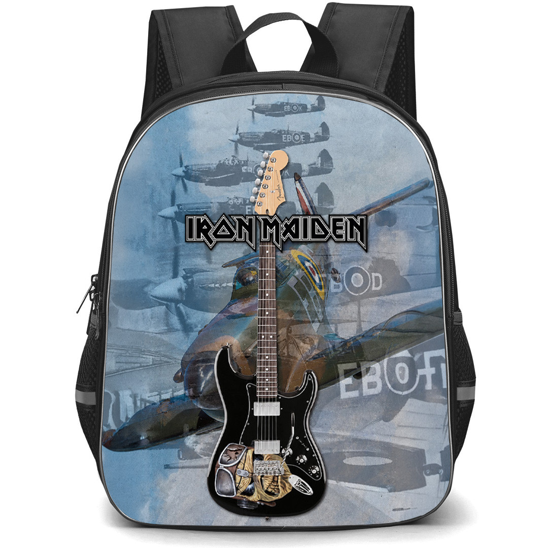Iron Maiden Backpack School Bag StudentPack - Iron Maiden Guitar Spitfire Aircraft Retro Rock Poster