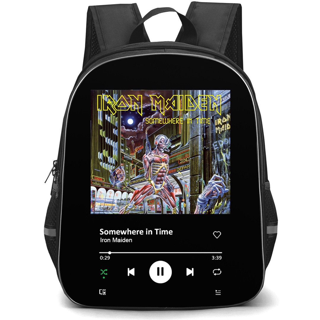 Iron Maiden Backpack School Bag StudentPack - Iron Maiden Somewhere In Time Album Cover Spotify Library Poster