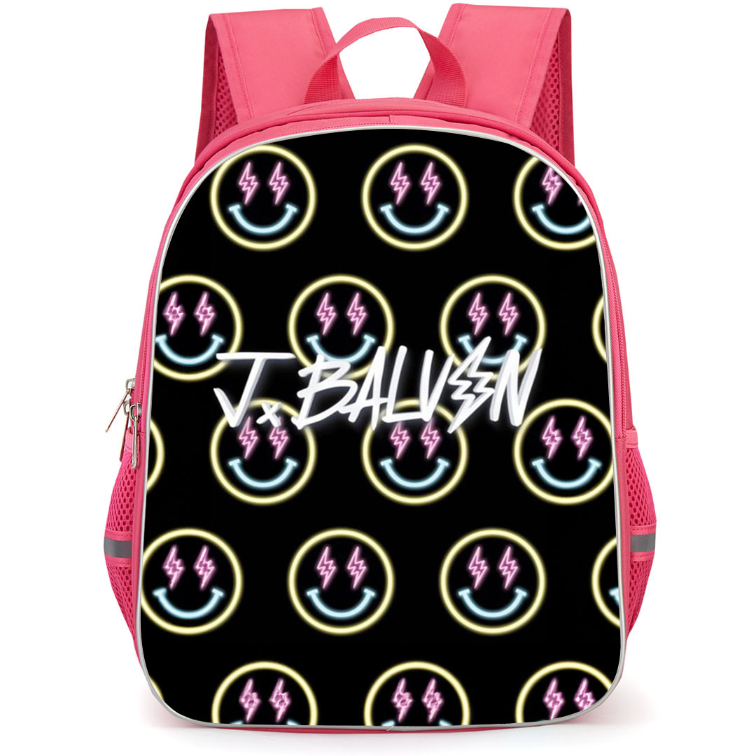 J Balvin Backpack StudentPack - J Balvin Logo On Neon Effect Emoji Black Background