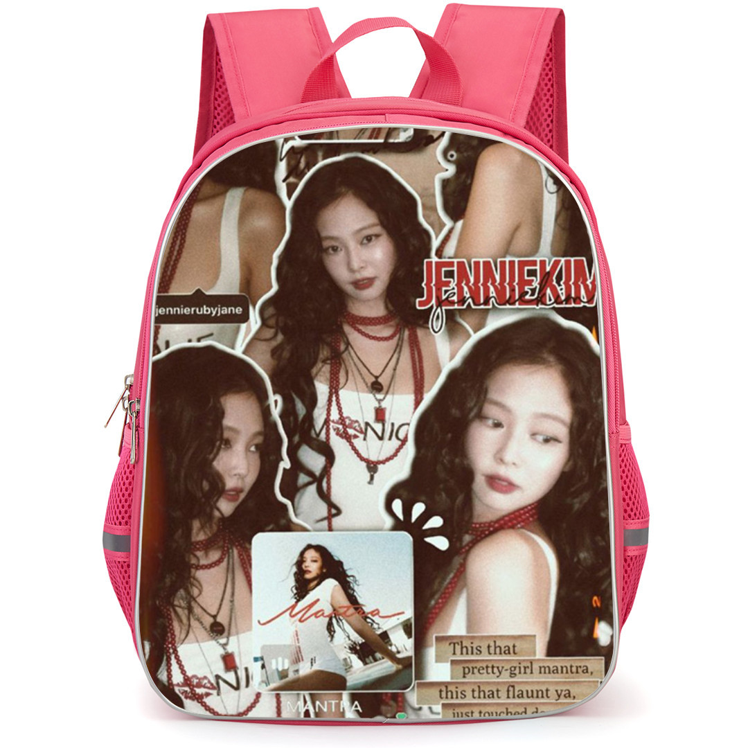 Jennie Kim Backpack StudentPack - Jennie Kim In Red Hair Sitting On Red Flower Poster