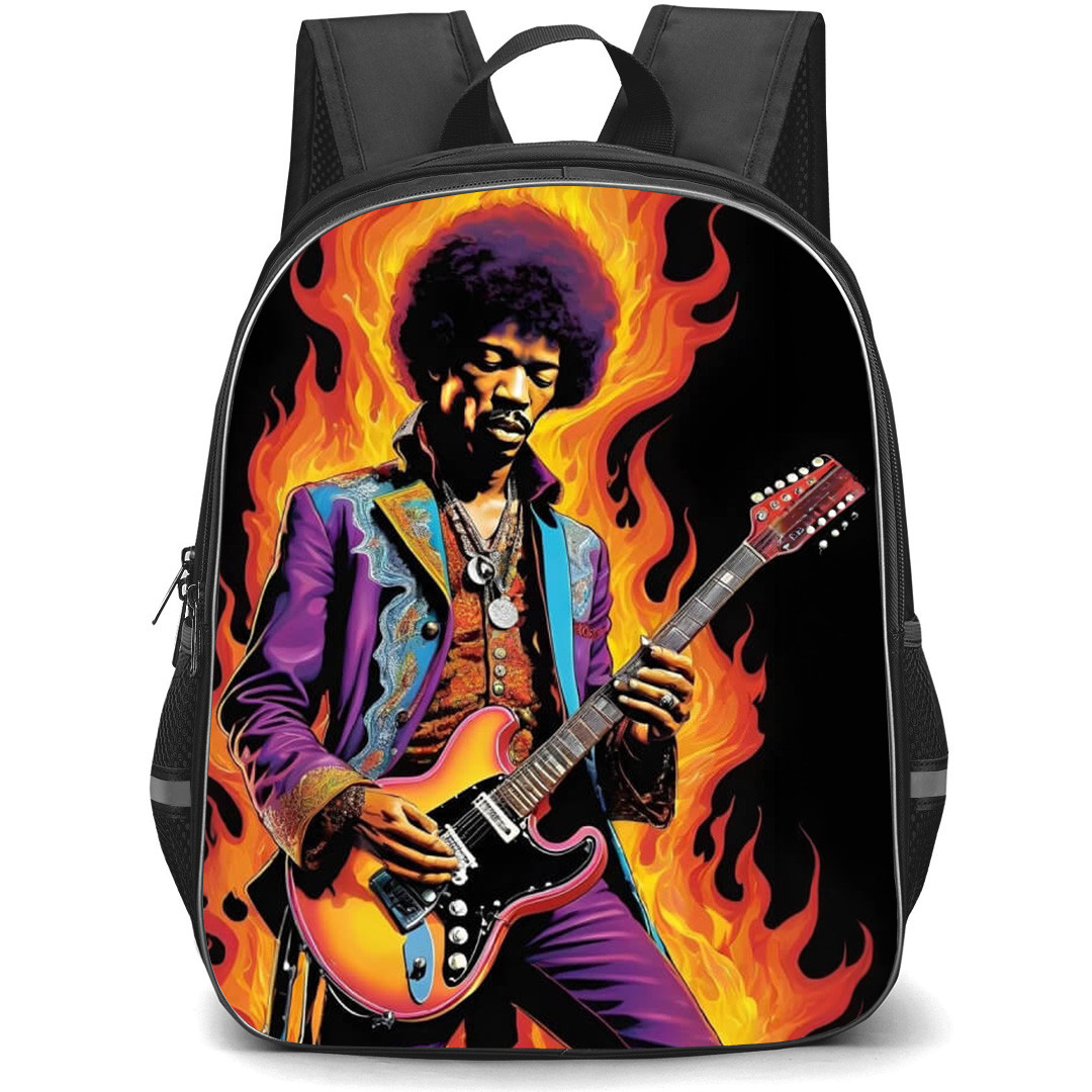 Jim Hendrix Backpack School Bag StudentPack - Jim Hendrix On Fire Portrait Black Background