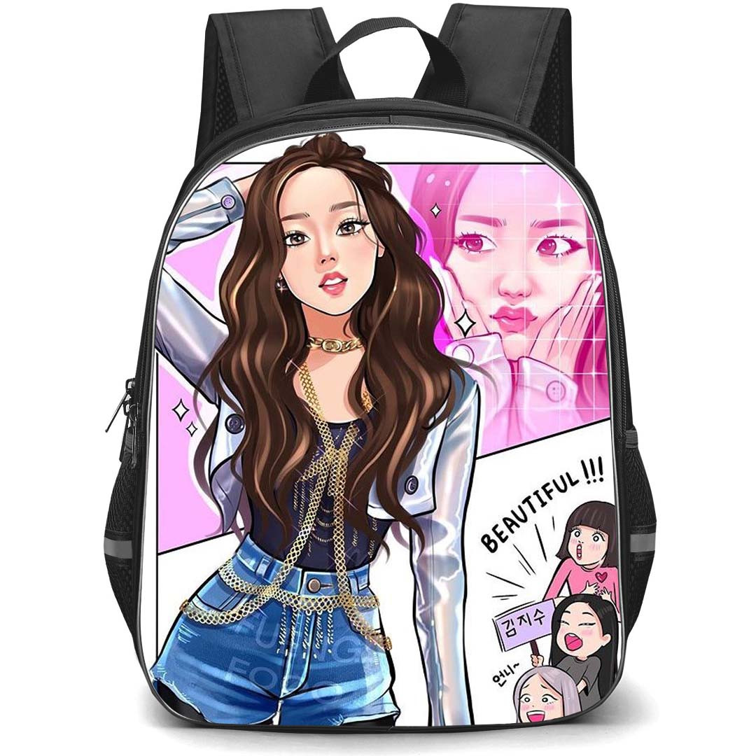 Jisoo Backpack StudentPack - Jisoo BlackPink Cartoon Illustration Art