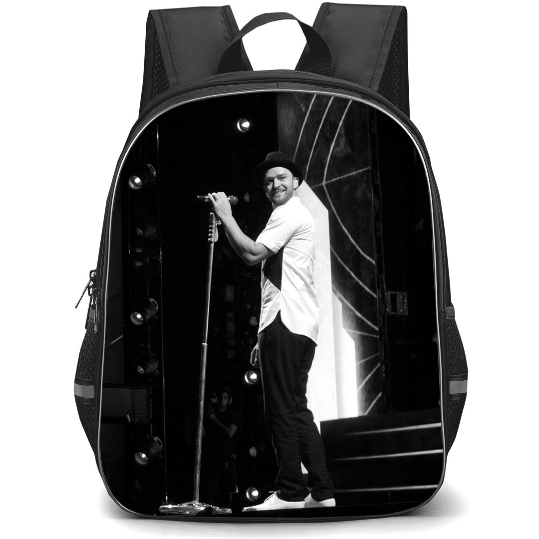 Justin Timberlake Backpack StudentPack - Justin Timberlake Holding Microphone Grayscale Poster