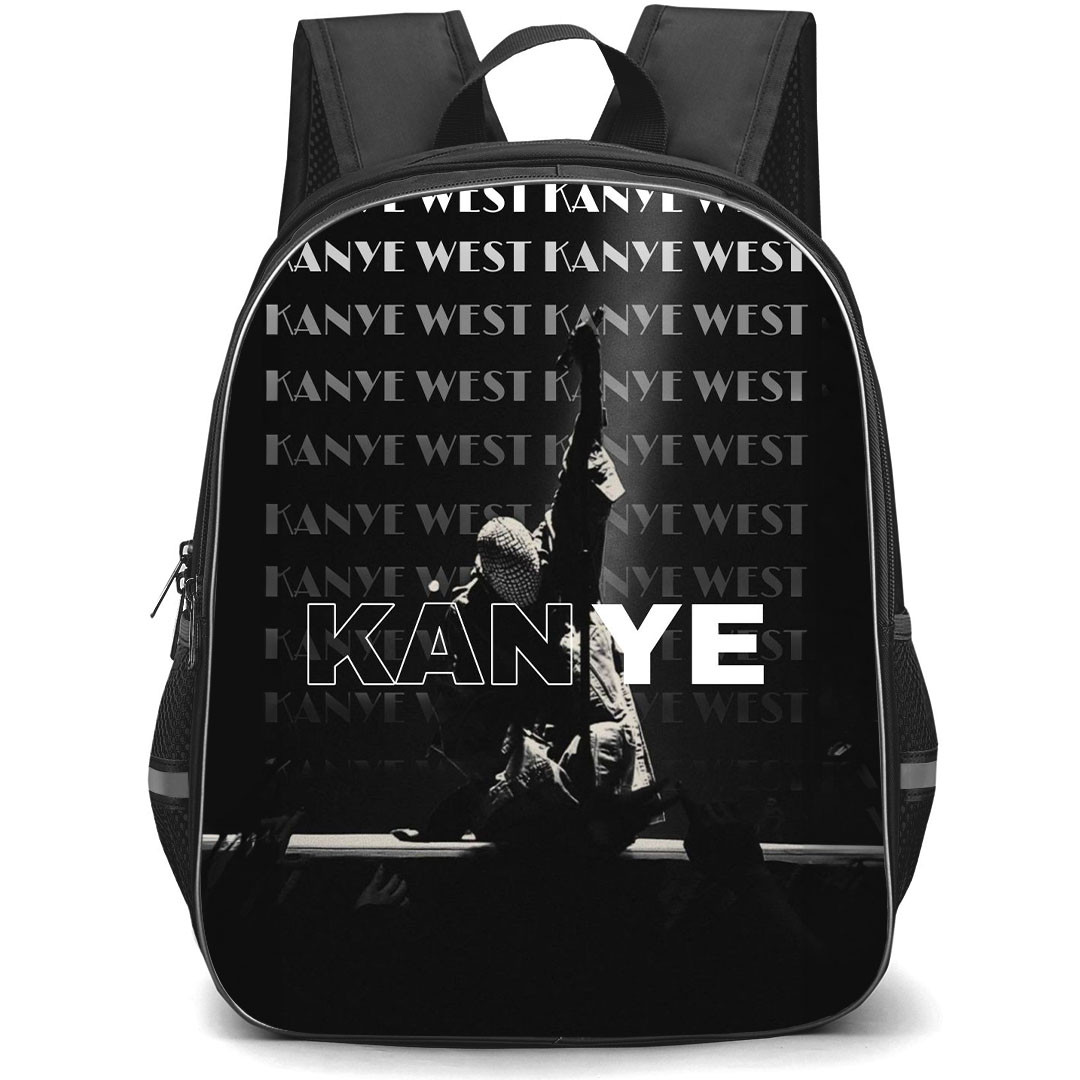 Kanye West Backpack StudentPack - Kanye West Performing In Word Art Background Grayscale Poster