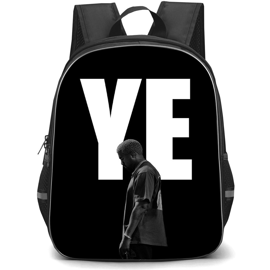 Kanye West Backpack StudentPack - Kanye West Standing Side Portrait On YE Background Grayscale Poster