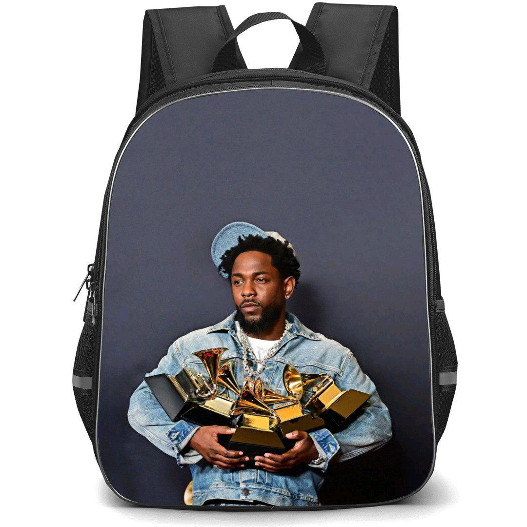 Kendrick Lamar Backpack StudentPack - Kendrick Lamar Holding Grammys On Gray Background
