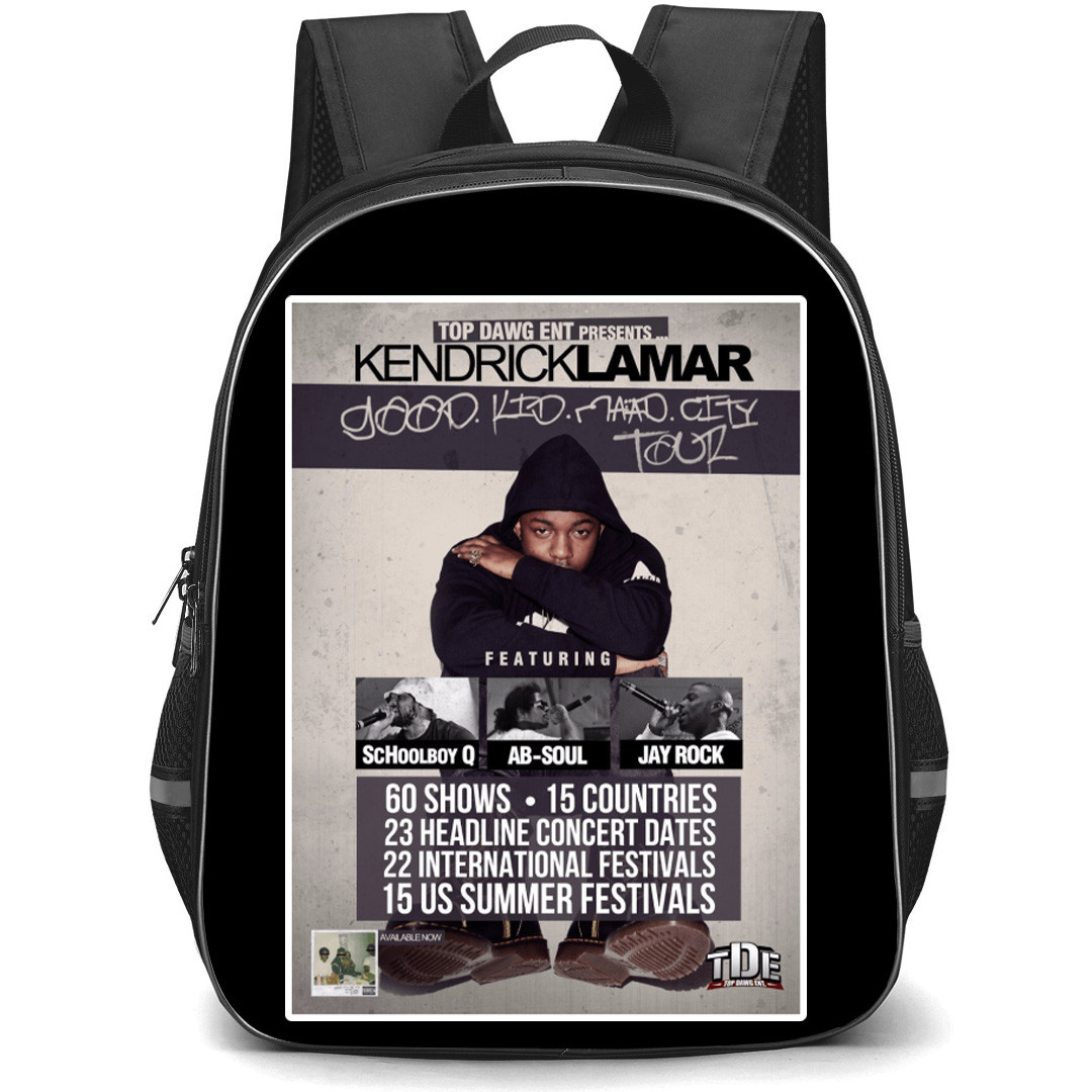 Kendrick Lamar Backpack School Bag StudentPack - Kendrick Lamar Grey Background Good Kid Maad City Tour Poster