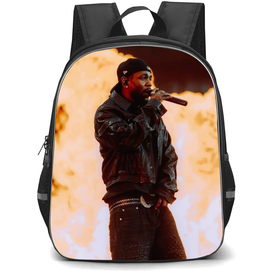 Kendrick Lamar Backpack School Bag StudentPack - Kendrick Lamar Singing Fire Background